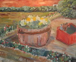 Blume und Malkiste - Öl auf Malpappe - 50x60 cm