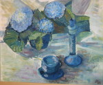 Stillleben in Blau - Öl auf Malmappe - 40x50 cm