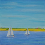 Segelbote Geltinger Bucht - Öl auf Leinwand - 50x50 cm