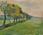 Baumreihe an Wiese - Öl auf Malmappe - 40x50 cm